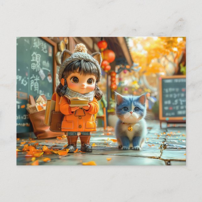 Postal Festiva Primer Día de Escuela con Mi Gato (Anverso)