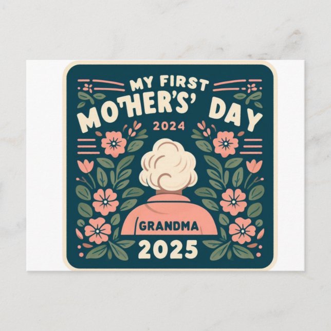 Postal Festiva Primer día de mi madre como abuela 2025 Keepsake (Anverso)