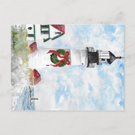 Postal Festiva Primera Nieve de los faros de Portland