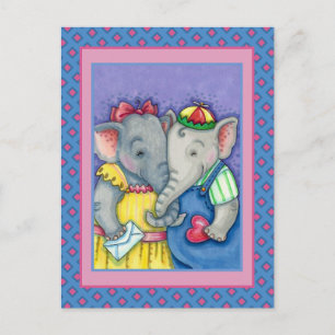 Postal Festiva PRIMEROS AMORES DE ELEFANTES BEBÉS, AMIGOS PAquide