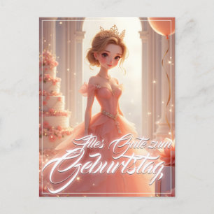 Postal Festiva Princesa de cumpleaños en vestido de ensueño rosa