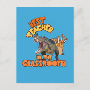Postal Festiva Profesor de Arte de Dinosaurio Divertido Aula Crea