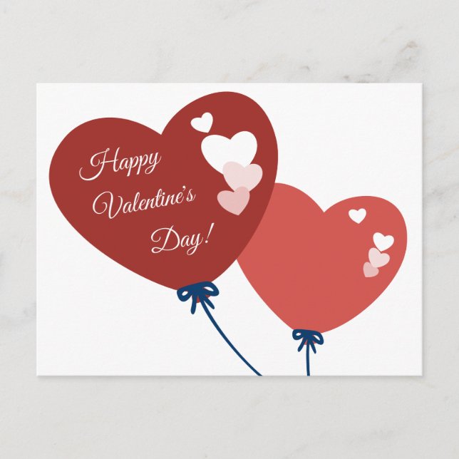 Postal Festiva Promo Red Balloon Heart Happy Valentine Day Card (Anverso)