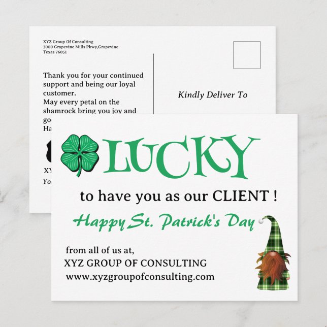 Postal Festiva Promoción de negocios en el Día de San Patricio (Anverso / Reverso)