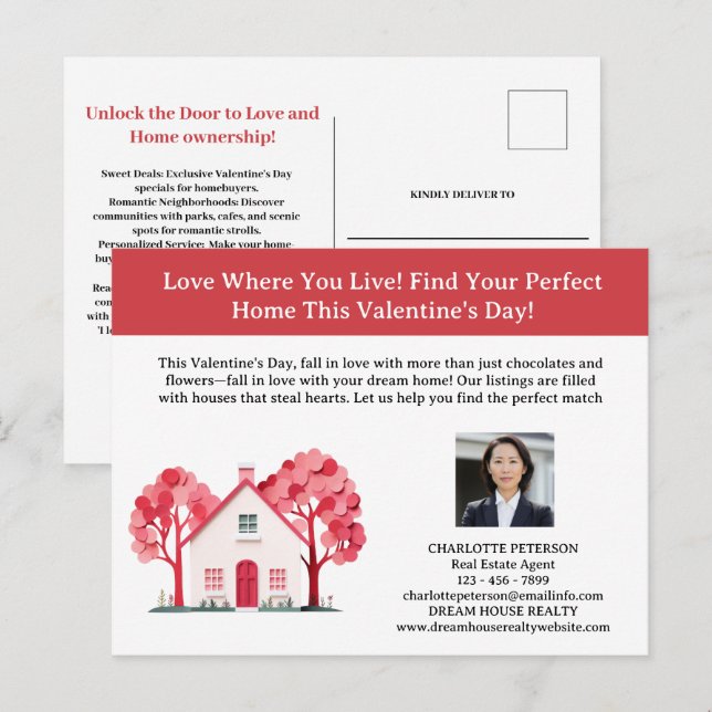 Postal Festiva Promoción del Día de San Valentín inmobiliario (Anverso / Reverso)