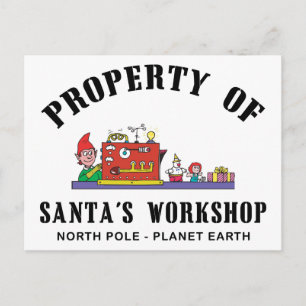 Postal Festiva Propiedad del regalo de taller de Santa Claus