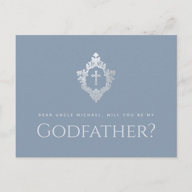 Postal Festiva Propuesta del padrino Cruz del Escudo Elegante Azu (Anverso)