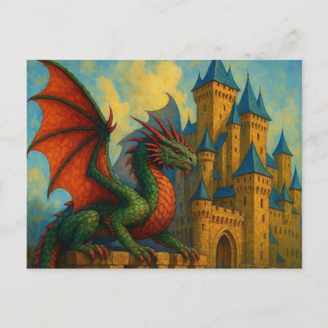 Postal Festiva Protector del castillo del dragón medieval (Anverso)