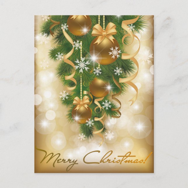 Postal Festiva Provocando Nieve en Ornamentos de Navidad, Agujas  (Anverso)