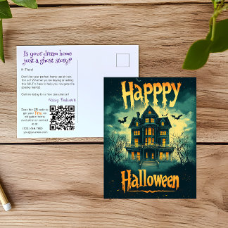 Postal Festiva Publicidad en casa embrujada por Realtor Halloween