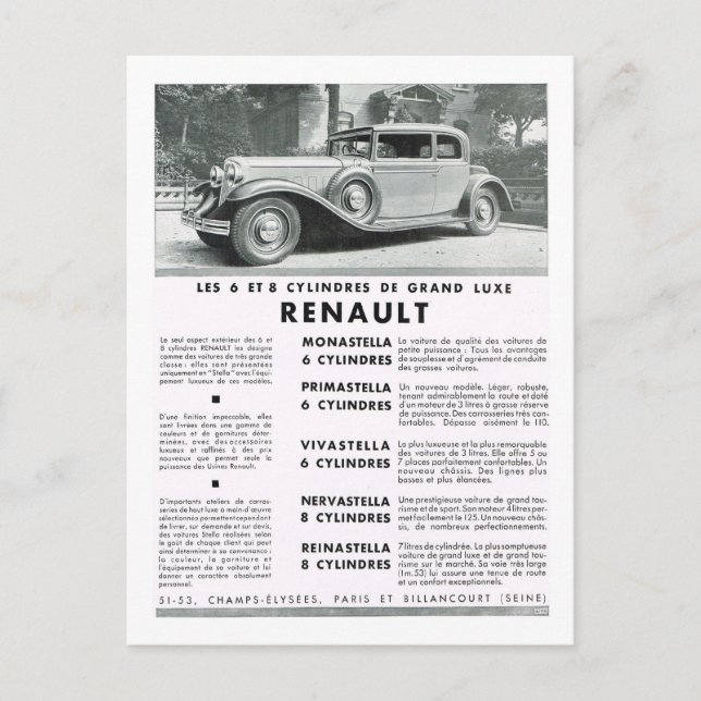 Postal Festiva Publicidad, Renault (Anverso)