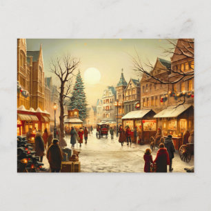 Postal Festiva Pueblo navideño invernal vintage