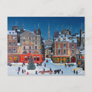 Postal Festiva Pueblo navideño vintage