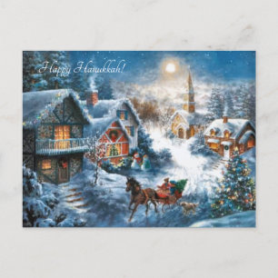 Postal Festiva Pueblo victoriano feliz Hanukkah
