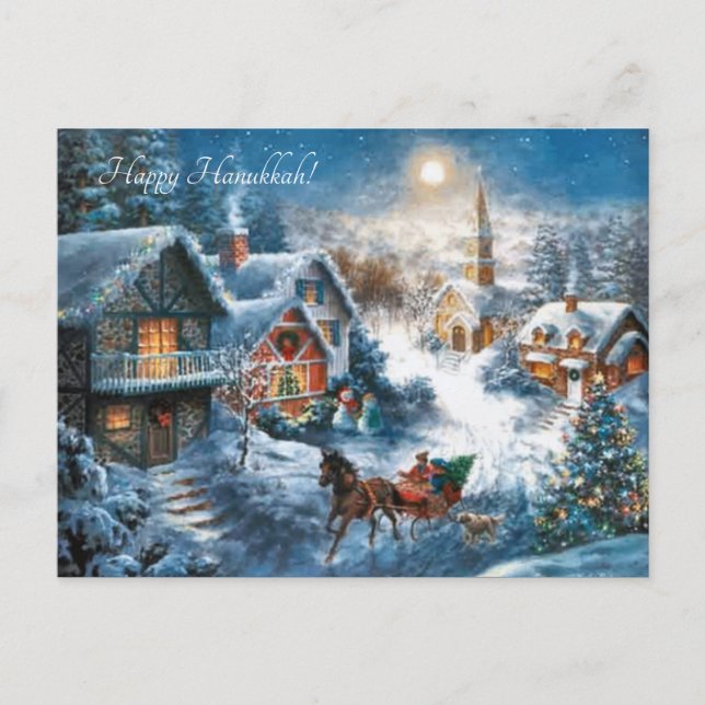 Postal Festiva Pueblo victoriano feliz Hanukkah (Anverso)