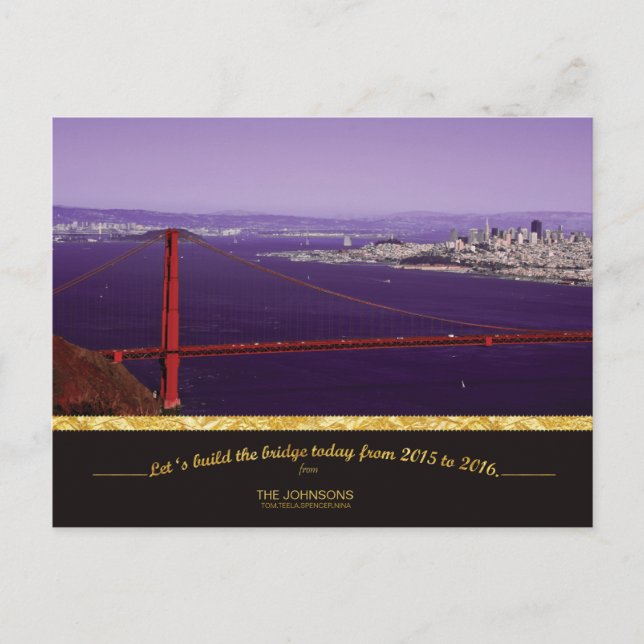 Postal Festiva Puente Golden Gate de vacaciones y perfil de San F (Anverso)