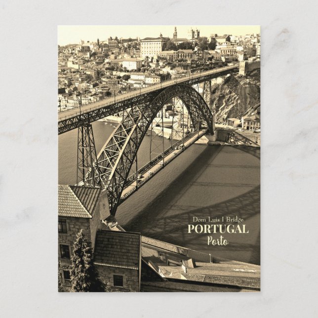 Postal Festiva Puente Porto sobre el río Douro, Portugal, sepia (Anverso)
