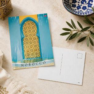 Postal Festiva Puerta azul marroquí preciosa en Marrakech