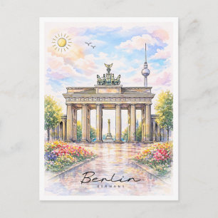 Postal Festiva Puerta de Brandeburgo de Berlín Acuarela Alemani