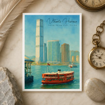 Puerto de Victoria Hong Kong Silueta Retro