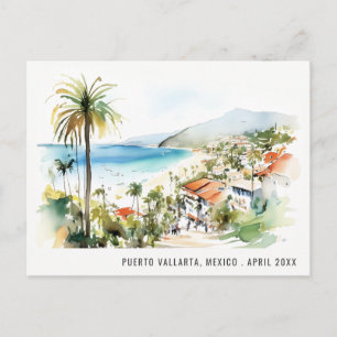 Postal Festiva Puerto Vallarta México Paisaje Acuarela Viaje