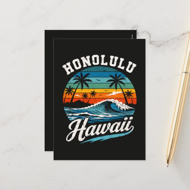 Postal Festiva Puesta de sol de surf de Honolulu Hawaii (Anverso/Reverso In Situ)
