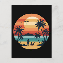 Postal Festiva Puesta de sol dorada detrás de palmeras o cocotero