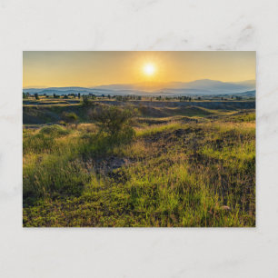 Postal Festiva Puesta de sol dorada sobre exuberante bosque