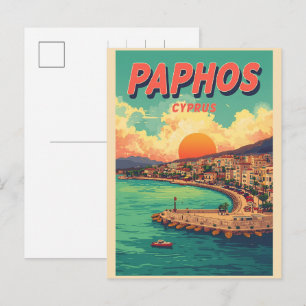 Postal Festiva Puesta de sol en la playa de Pafos, recuerdos de v