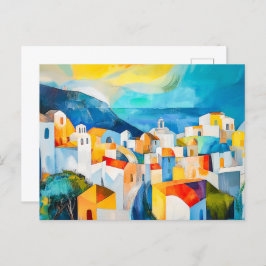 Postal Festiva Puesta de sol en Santorini en colores intensos