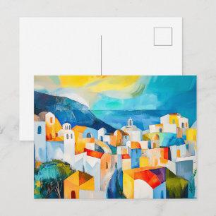 Postal Festiva Puesta de sol en Santorini en colores intensos