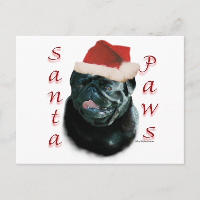 Postal Festiva Pug (blk) Santa Paws (Anverso)