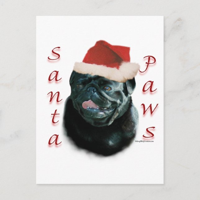 Postal Festiva Pug (blk) Santa Paws (Anverso)