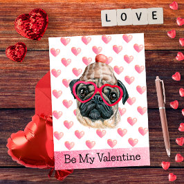 Postal Festiva Pug Divertido Sé Mi San Valentín Perro Día de San 