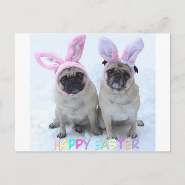Postal Festiva Pug Easter Bunny (Anverso)