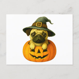 Postal Festiva Pug en Calabaza