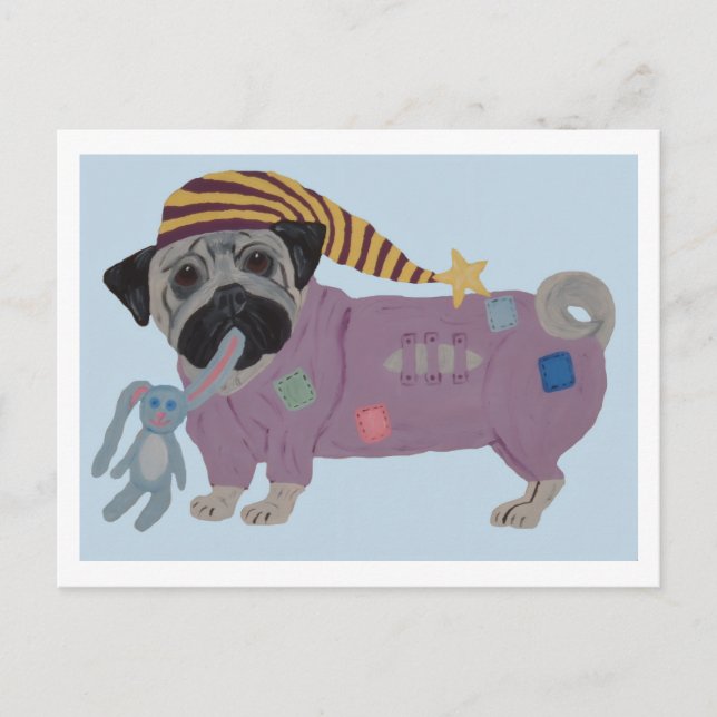 Postal Festiva Pug en pijama (Anverso)