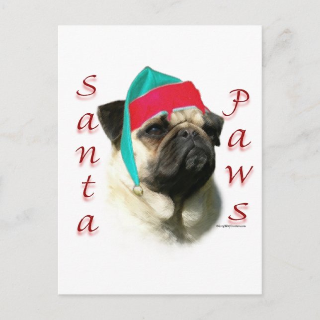 Postal Festiva Pug (fawn) Santa Paws (Anverso)