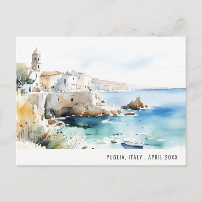 Postal Festiva Puglia, Italy Watercolor Landscape Travel (Anverso)