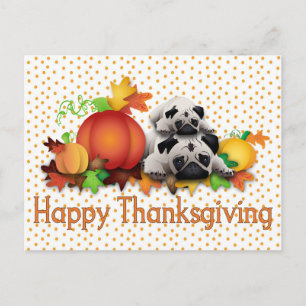 Postal Festiva Pugs de Acción de Gracias y Pumpkins Regalos, Tees