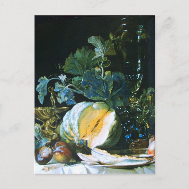 Postal Festiva PUMPKIN, FRUTAS Y GLASSWARE Acción de Gracias (Anverso)