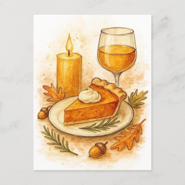 Postal Festiva Pumpkin Pie & Apple Cider Thanksgiving Postcard (Anverso)