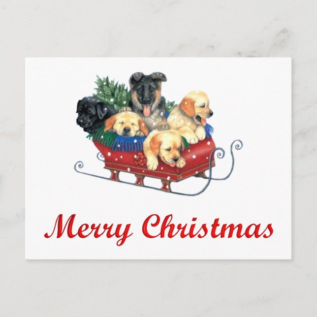 POSTAL FESTIVA PUPPIES EN LLAMADAS CON ÁRBOL PARA NAVIDADES TARJE (Anverso)