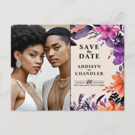 Postal Festiva Púrpura encantada + Boda Naranja Floral Halloween