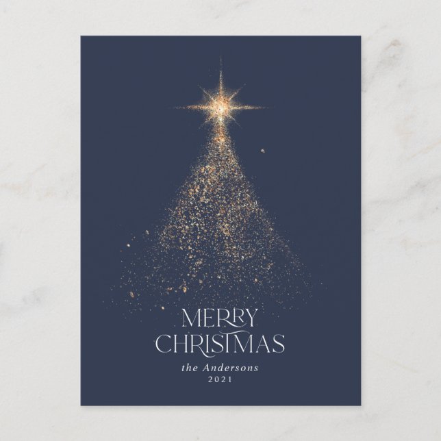 Postal Festiva Purpurina de oro brillan azul Navidades modernos v (Anverso)