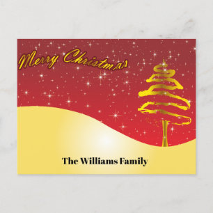 Postal Festiva Purpurina de oro de moda Merry Christmas Script Go