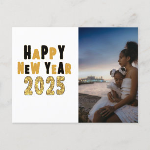 Postal Festiva Purpurina de oro del Año Nuevo Feliz 2025