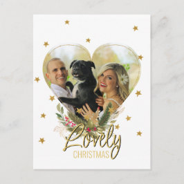 Postal Festiva Purpurina de Oro fotográfico: Navidades encantador