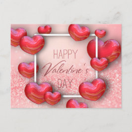 Postal Festiva Purpurina el día de San Valentín de corazón rojo -