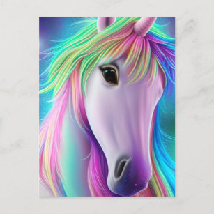 Postal Festiva Purpurina espumoso brillante arco iris real unicor